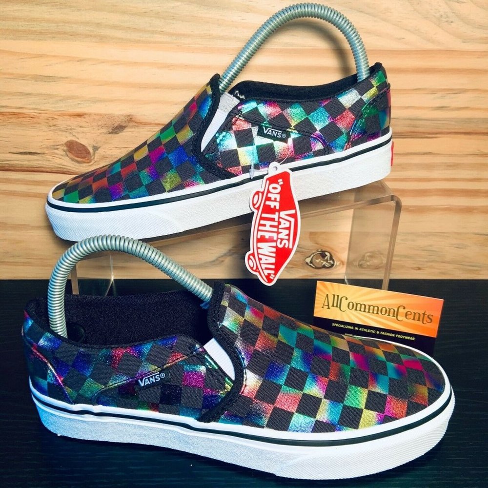 Vans Asher Checkered Shimmering Canvas Slip Ons